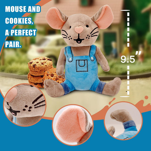 Please Give Mouse Cook.ies - Adorable Small Mouse Stuffed Animal Plush with Clothes - Perfect for Little Ones Who Love Cookies(9.5 Inches)