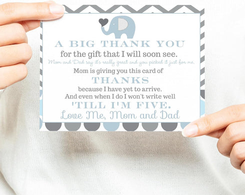 Paper Clever Party Blue Elephant Baby Shower Thank You Cards, 15 Pack with Envelopes, 4x6, Personalize