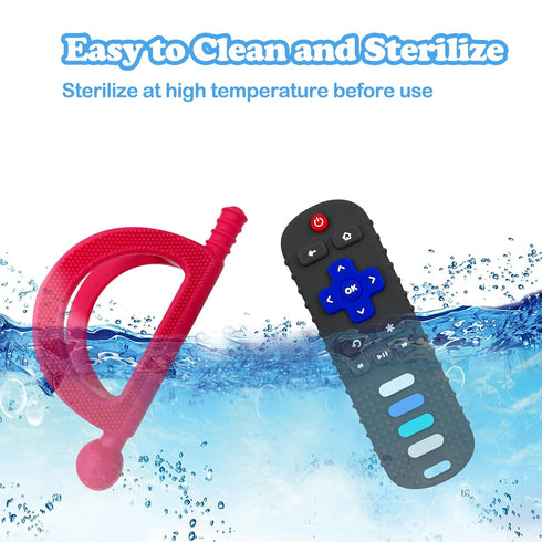 2 Pack Baby Teething Toys, Food Grade Silicone Teethers for 18+ Months, Remote Shape and Grip Teether Toys