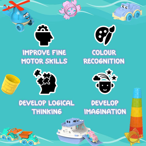 utoyz 15pcs 1 Ferry Fun & Friends & Baby Bath Toys with Ferry Boats, Cars for Bathtub, Trucks, Helicopter, Stacking