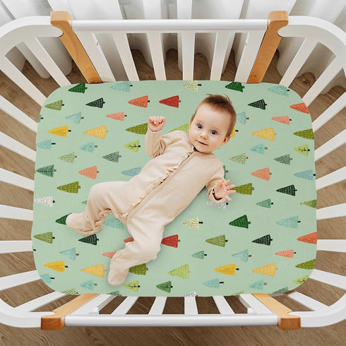 Sheet,52x28IN Pfrewn Christmas Crib Sheets for Boys Girls Woodland Forest Cute Trees Fitted Crib Sheet Fits Standard