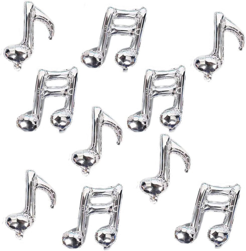 10 PCS Musical Note Aluminum Foil Balloons, Guitar Silver Happy Birthday Music Party Decorations
