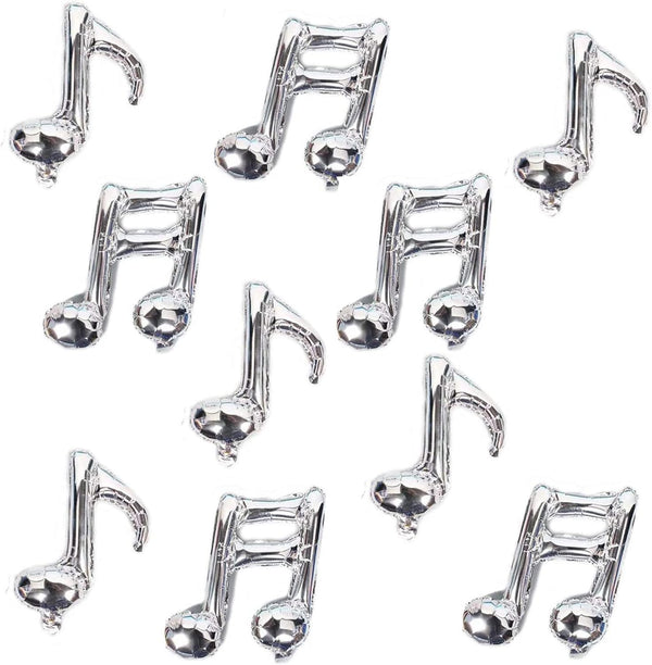 10 PCS Musical Note Aluminum Foil Balloons, Guitar Silver Happy Birthday Music Party Decorations