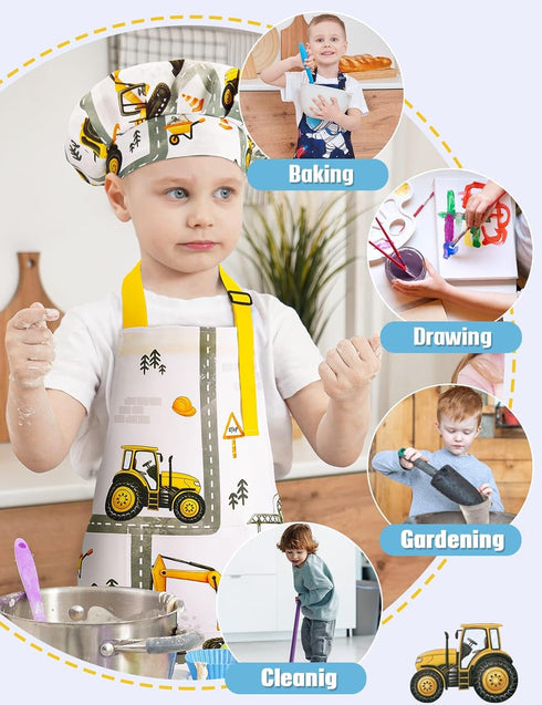 Set WERNNSAI Kids Apron for Girls Boys - Art Cooking Apron with Hat Oven Mittens