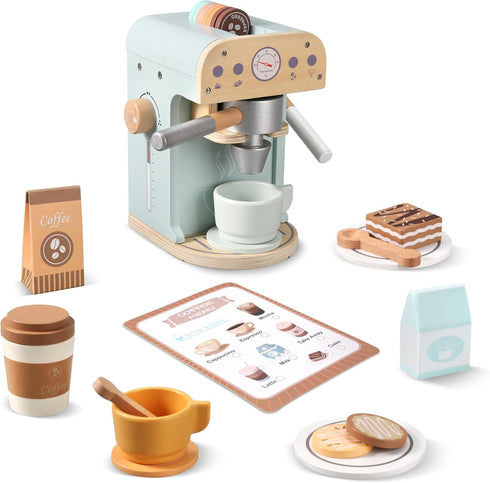 Pithfor Kids Wooden Coffee Maker Toy, Wooden Play Kitchen Appliances & Accessories