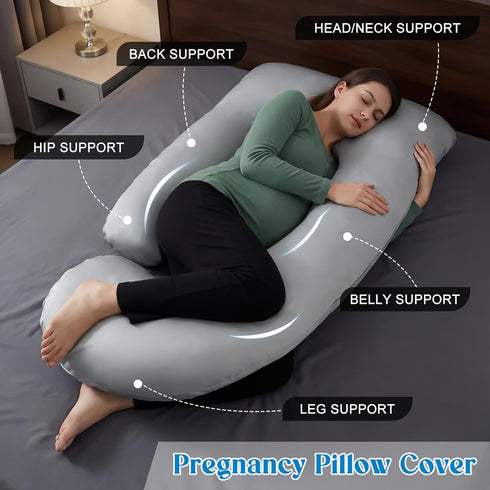 Hahafelt 59 Inch Cooling Pregnancy Pillow Cover (Only Pillowcase) Large J Shaped Full Body Pillowcase Maternity