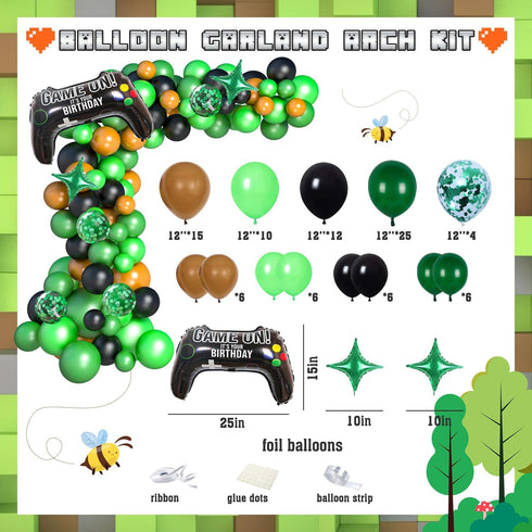 Video Game Birthday Party Balloon Arch Kit, Boy Birthday Party Balloon Supplies, Green Video Game Controller Balloons for Kids Boy Game Birthday Party Decorations, Game Party Balloon Arch Kit for Boy