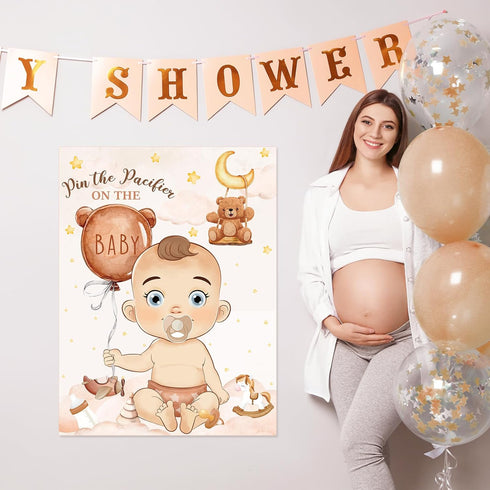 Faccito 24 Pin The Pacifier Baby Shower Games Bear Baby Shower Decorations Include Large Poster Stickers Blindfold Pin