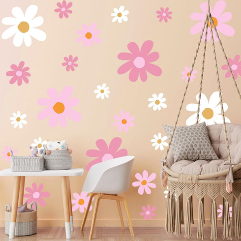 12 TaoBary Sheet Daisy Wall Sticker Decal Removable Cute Daisy Bedroom Room Decor Flower Wall Sticker Pink White Flower