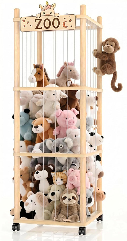 Vecxoty Stuffed Animal Storage Zoo Tower,56In Wooden Large Stuffed Animal Holder Organizer with