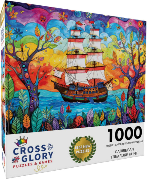 Caribbean Treasure Hunt - 1000 Piece Jigsaw Puzzle for Adults, Vibrant Pirate Ship Adventure by Cross & Glory