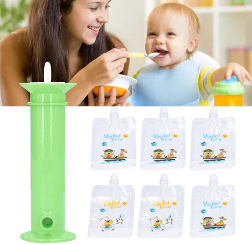 7pcs Reusable Food Pouch Maker Set, Pure Color Toddler Fruit Squeeze Puree Filler, Green