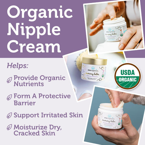 Era Organics Soothing Nipple Butter Breastfeeding Cream - Baby Friendly USDA Organic Balm to Calm Chapped Skin