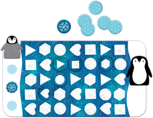 Mudpuppy Penguin's Iceberg Adventure Cooperative Game from Shape Matching Game with 1 Game Board, 2 Penguin Movers, 1 Snowflake Token, 29 Tiles & Wildlife Facts, Perfect for Family Game Night, 2+