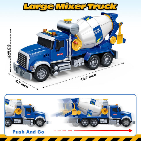 3 4 5 6 SpringFlower Toddler Trucks Toy, Large Mixer Truck Toy with Lights & Sounds, Truck Vehicle Boy Toy for Year Old