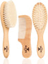 Set 3-in-1 Set The Hat Pros Wooden Baby Hairbrush & Comb | Soft Goat Hair Brush for New Born & Toddlers, Prevents