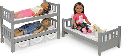 Badger Basket Convertible Doll Bunk Bed with Storage Baskets and Personalization Kit for 20 inch Dolls - Gray
