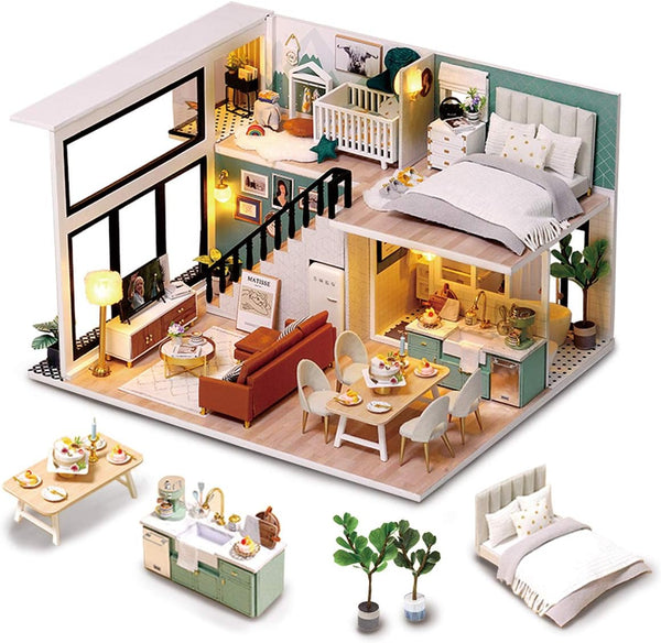 GuDoQi DIY Miniature Dollhouse Kit, Tiny House with Furniture and Music, 1:24 Scale Crafts Gift