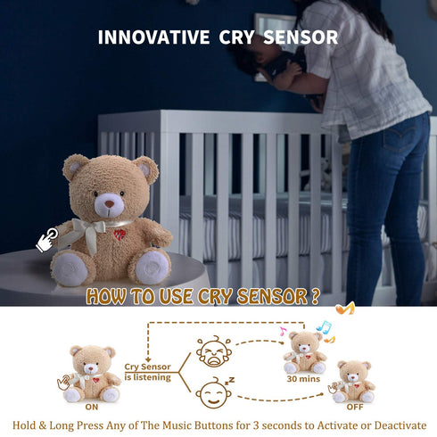 9 BEREST Baby Cry Activated Sleeping Aid Soother, White Noise Machine Infant Stuffed Animal Baby Gifts Bear Toy