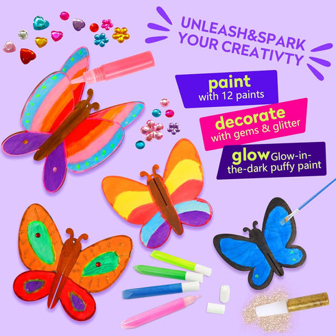 Yrinfay Glow in The Dark Butterfly Painting Kit, Arts and Craft Kit for Kids Age 5-12, Gifts for Boys & Girls