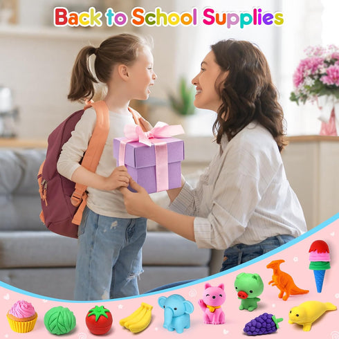 80PCS Mini Animal Erasers for Kids, Bulk Small Toys, 3D Cute Desk Pets, Classroom School Supplies, Party Favors
