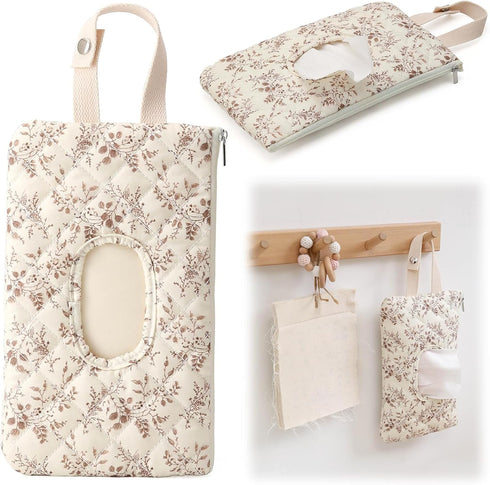 KCWVSIE Mommy Quilted Baby Wipe Holder Floral Quilted Diaper Pouch Portable Bag for Travel Stroller Daily Casual