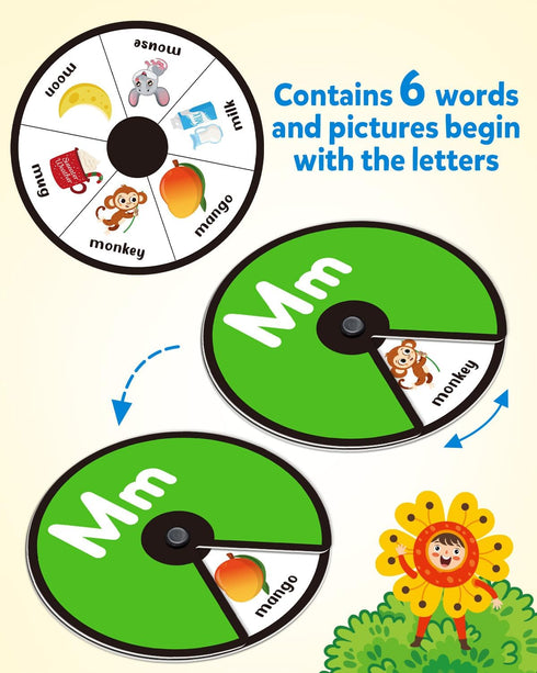 Coogam Interactive Alphabet Spinning Card for Toddler, ABC Letters Numbers Learning Game, Montessori Toy Gift