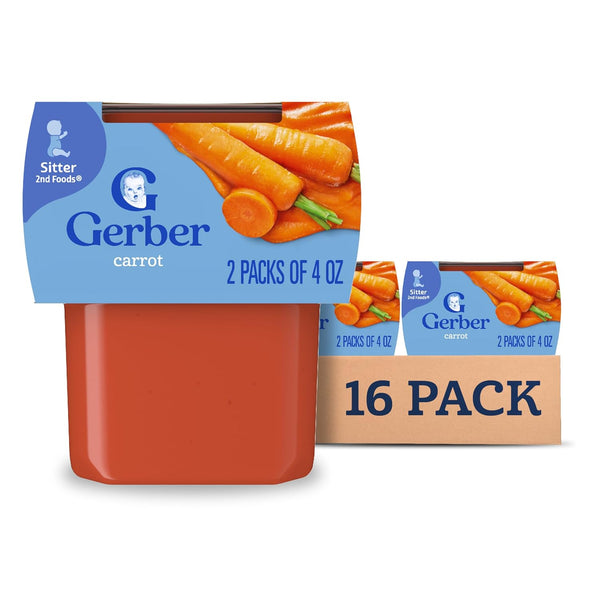 Gerber Stage 2 Baby Food, Carrot Puree Tubs, No Added Salt, No