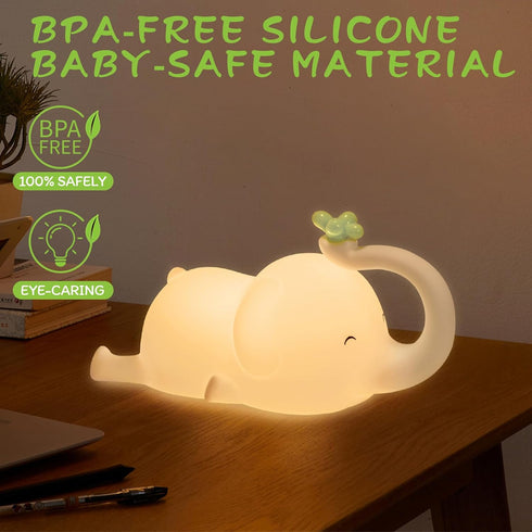FRDEV 3 Dimmable Silicone Night Light for Kids, Squishy Elephant Lamp - Level Rechargeable with Timer, Safe Bedside