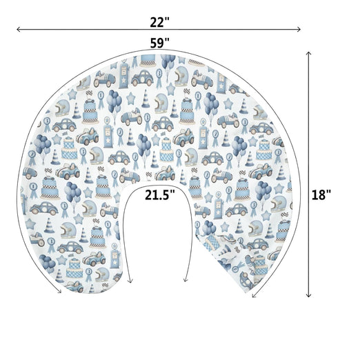 Watercolor Blue Racing Baby Nursing Pillow Covers for Boy Blue Racecar Balloon Stars Cake Nursing Pillowcase