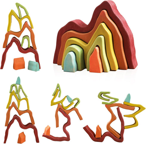Wooden Rainbow Stacking Toy, Montessori Geometry Educational Stacking Game for Kids Baby Toddler (Volcano)