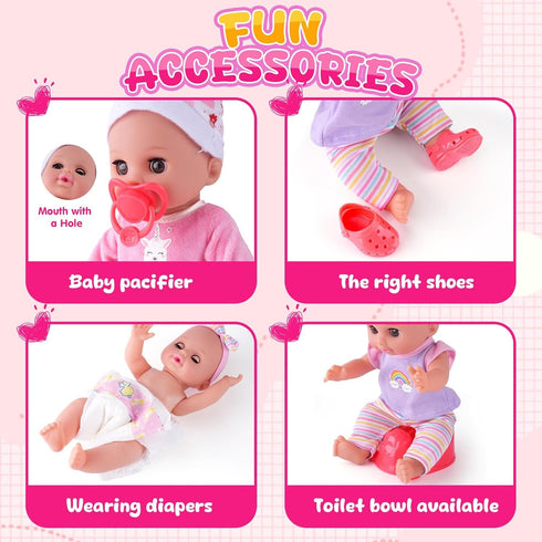 Set, Set 3-5 6-12, Playset, 5 Toy(Backpack) AuntyFey Baby Doll with Accessories Baby Dolls for Toddler Girls Baby Doll