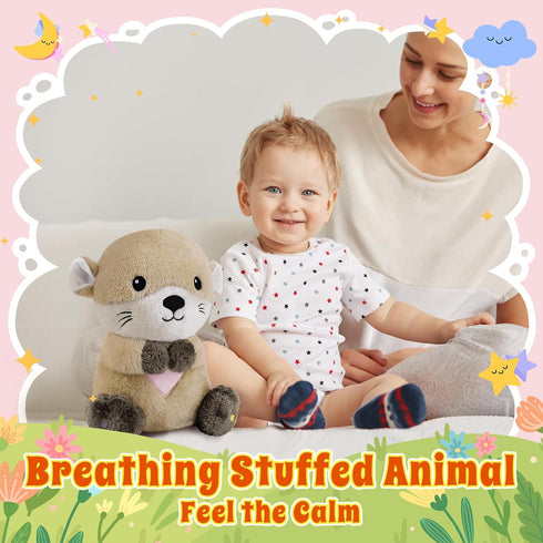 BRICHOEE Breathing Stuffed Animal, Soothing Otter Stuffed Animal with Breathing Motion, Calming Sound and Light