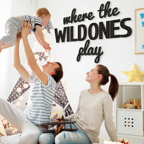 11 Pcs(40 Inch,Black) Beeveer Where the Wild Ones Play Nursery Sign Wooden Playroom Wall Decor Playroom Decoration Word
