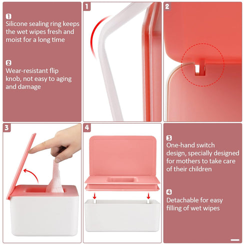 Diaper Wipes Dispenser Holder, Tissue Case Keeps Wipes Fresh with Lid (Pink)