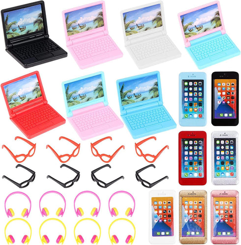 30 Pcs Dollhouse Accessories - 1/12 Scale Miniature Phone, Laptop, Computer, Headset, and Simulator Accessories