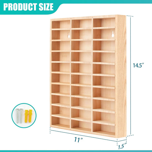 KISLANE Stylish Bamboo Wood Toy Cars Display Case with Removable Shelves for 30-Slot Wall-Mountable Organizer