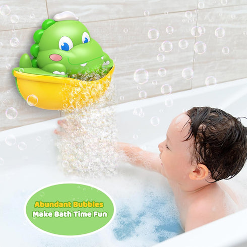 Baby Bath Toys Light-Up Bubble Machine, Automatic Bubble Maker with Cool Light for Kids Ages 1-8, Dinosaur Gifts