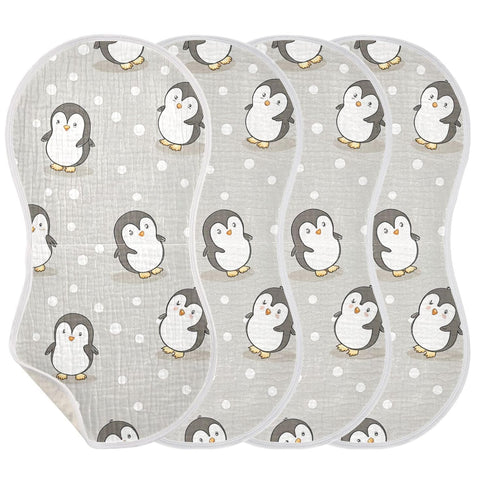Set 1, 11 x22 Inch Kigai Cute Cartoon Penguin Muslin Baby Burp Cloths, Large Absorbent Cotton Muslin Burp Cloths
