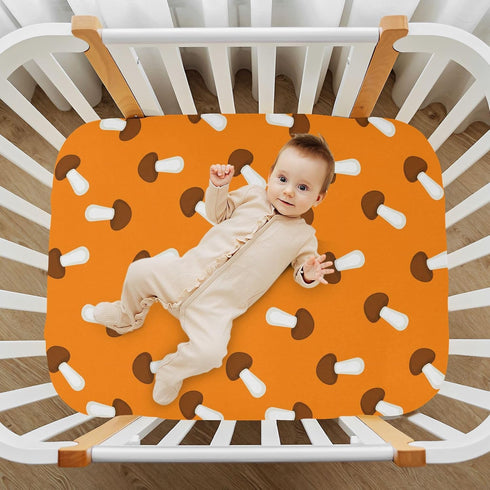 Sinestour Orange Mushroom Baby Crib Sheet Soft and Breathable Crib Mattress Protector for Standard Toddler Bed Sheet