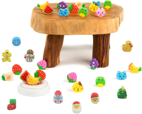 300PCS Mini Christmas Fruit Animal Erasers, Assorted Novelty Pencil Erasers for Kids Party Favors