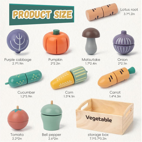 10 Set 3+ PCS Vegetable Wooden Play Food for Kids Kitchen, Wooden Food Cutting Toys, Pretend Play Kitchen Accessories