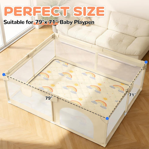 79"x71" Baby Play Mat - Extra Thicker & Soft Floor Crawling Mat - Non-Slip Foam Playmats for Playpen - Foldable