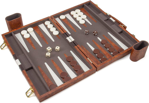 Backgammon Set - 15 Inches Classic Board Game with Leather Case, Portable Travel Strategy Game for Adults and Kids