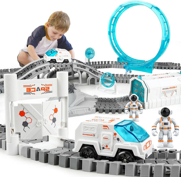 KIZJORYA Construction Race Track, Space Train Track Set, 205 PCS DIY Flexible