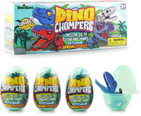 DINOBROS Surprise Eggs with Dinosaur Toys Inside, Mystery Eggs Toy with Dino Chomper Keychains for Birthday Favors