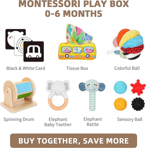 Montessori Toys for Babies 0-6 Months, 7 in 1 Newborn Baby Toys with Spinning Drum and Sensory Balls
