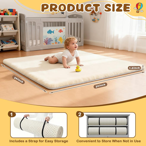 Yozoia 50 50, Tummy Thick Baby Play Mat for Floor x Ultra Soft Playpen Mat, Machine Washable Time Foam, Non-Slip Bottom