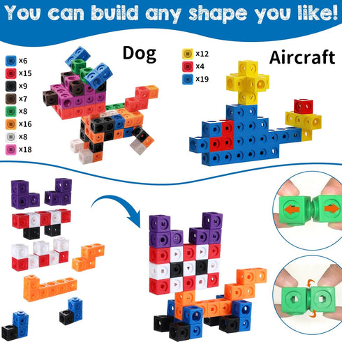 Poen 800 pcs Counting Blocks, Colorful Math Manipulatives, Educational Math Construction Toy for Kids Ages 4-8