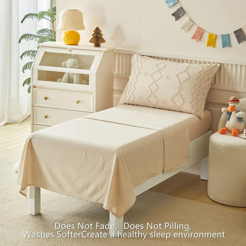 AIKASY Set 4 Set, Toddler Bedding Pieces Super Soft Comforter Shabby Boho Bohemian Design for Boys and GirlsRuffle